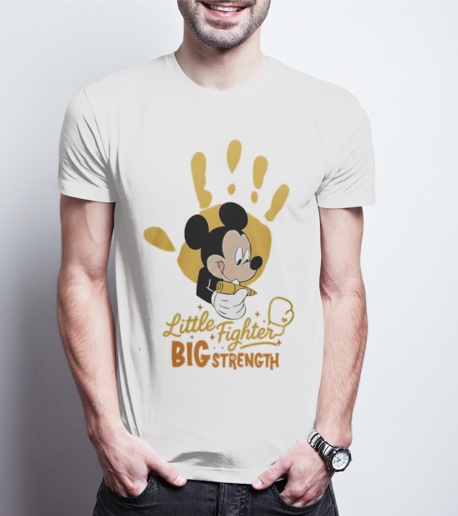 Mickey Mouse Little Fighter Big Strength Cancer Awareness Handprint T-Shirt