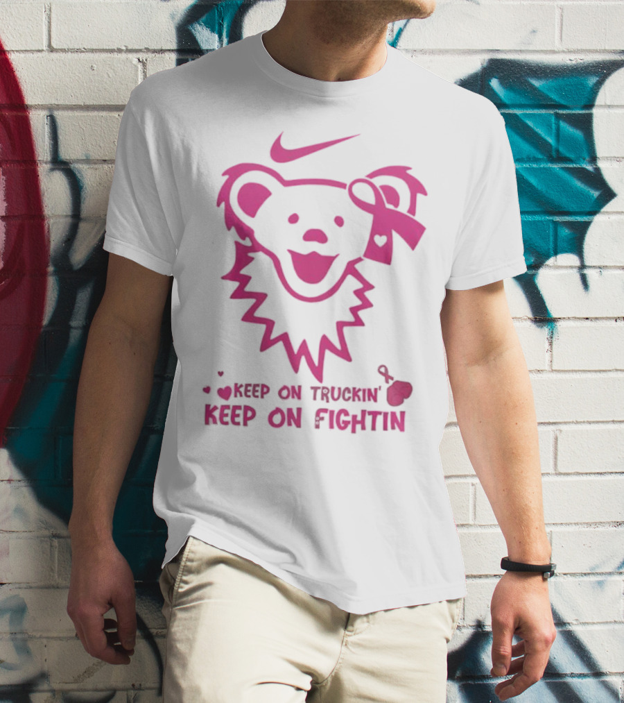 Nike Grateful Dead Bear Keep On Truckin' Keep On Fightin' Breast Cancer Awareness T-Shirt