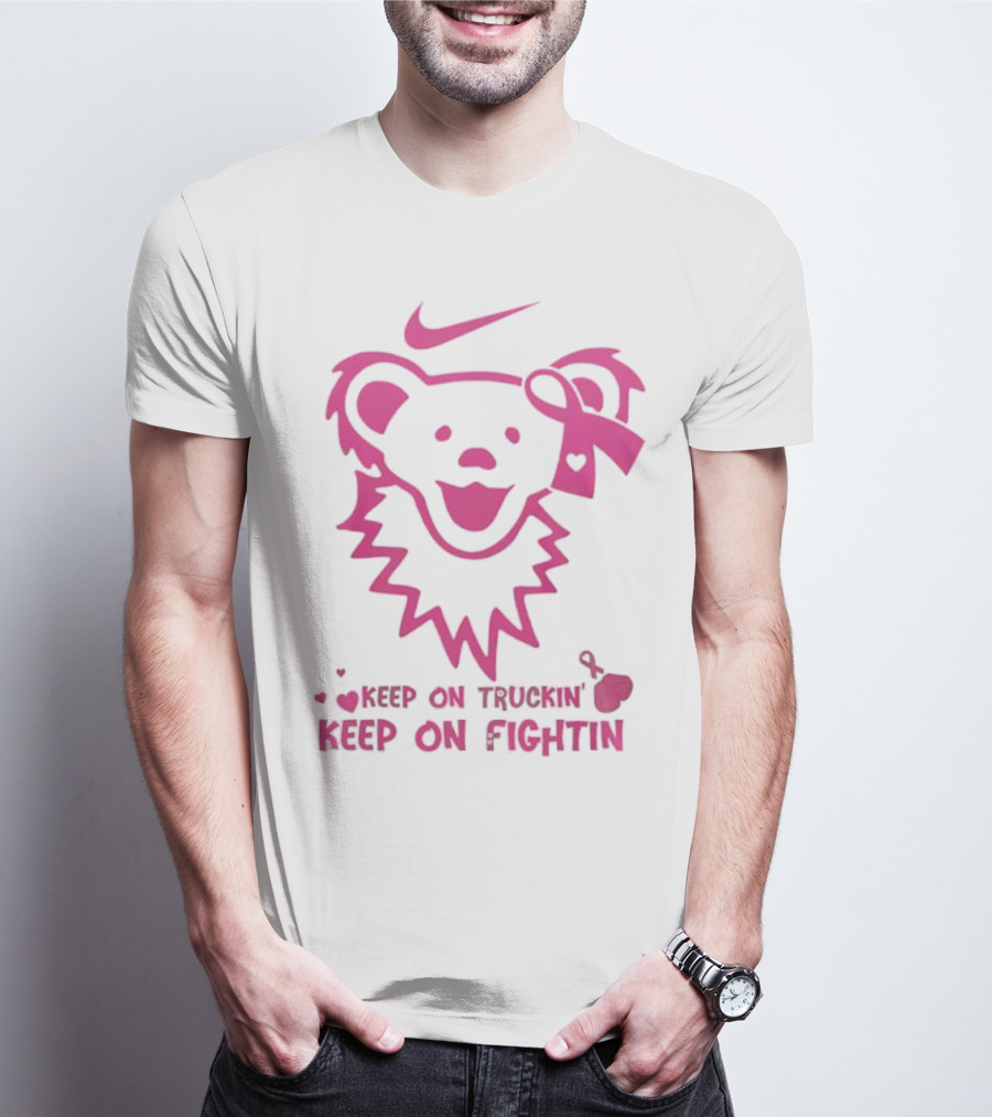 Nike Grateful Dead Bear Keep On Truckin' Keep On Fightin' Breast Cancer Awareness T-Shirt