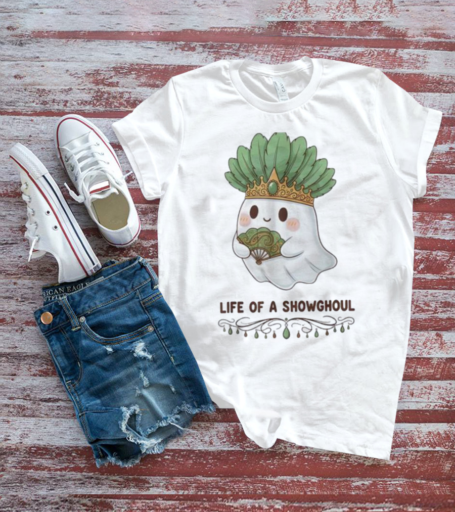Life Of A Showghoul Cute Kawaii Ghost Showgirl Fan Feather Headdress T-Shirt