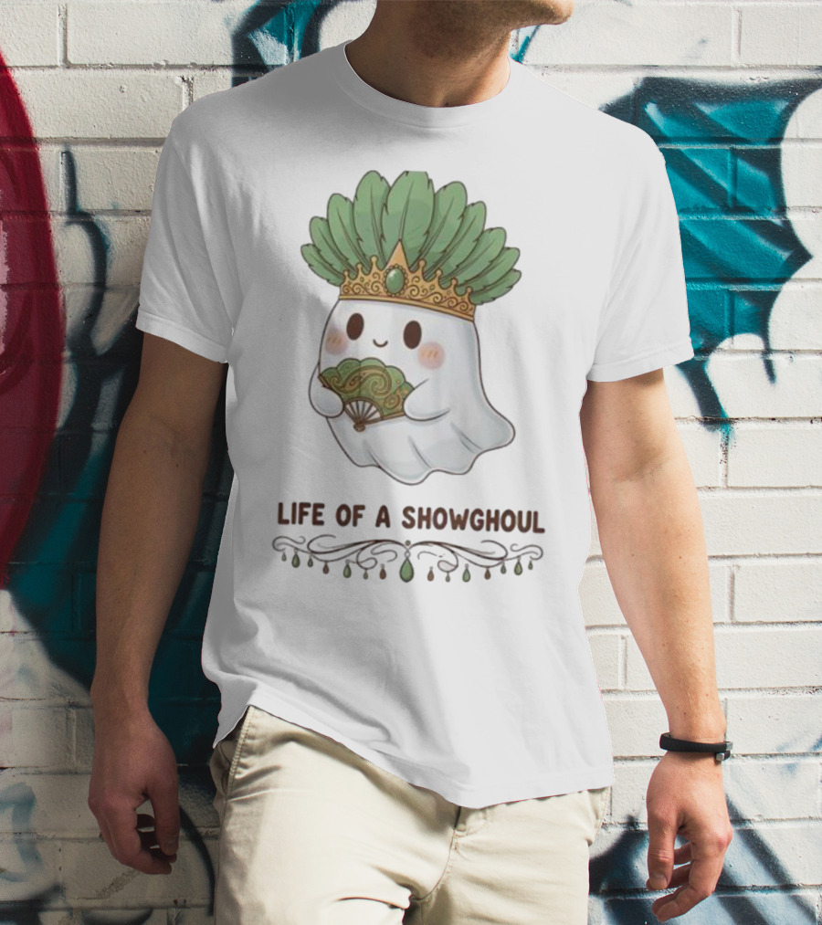 Life Of A Showghoul Cute Kawaii Ghost Showgirl Fan Feather Headdress T-Shirt
