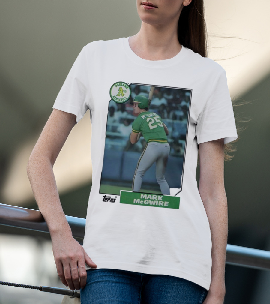 Oakland Athletics Mark McGwire 25 Topps Baseball Player MLB T-Shirt