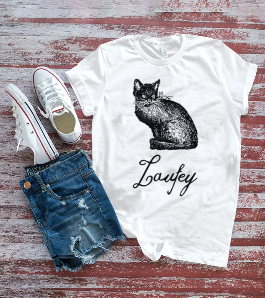 Laufey Black Cat Red Bow Silhouette T-Shirt