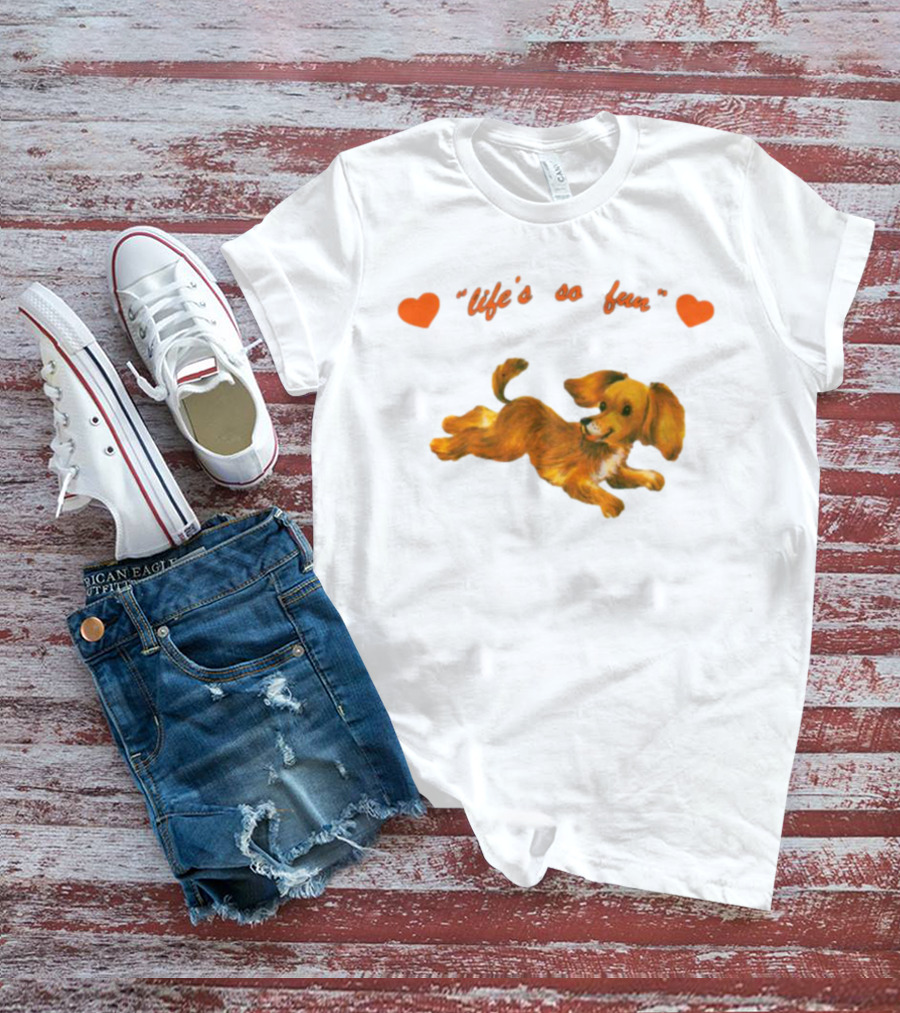 Life's So Fun Playful Dog Hearts T-Shirt