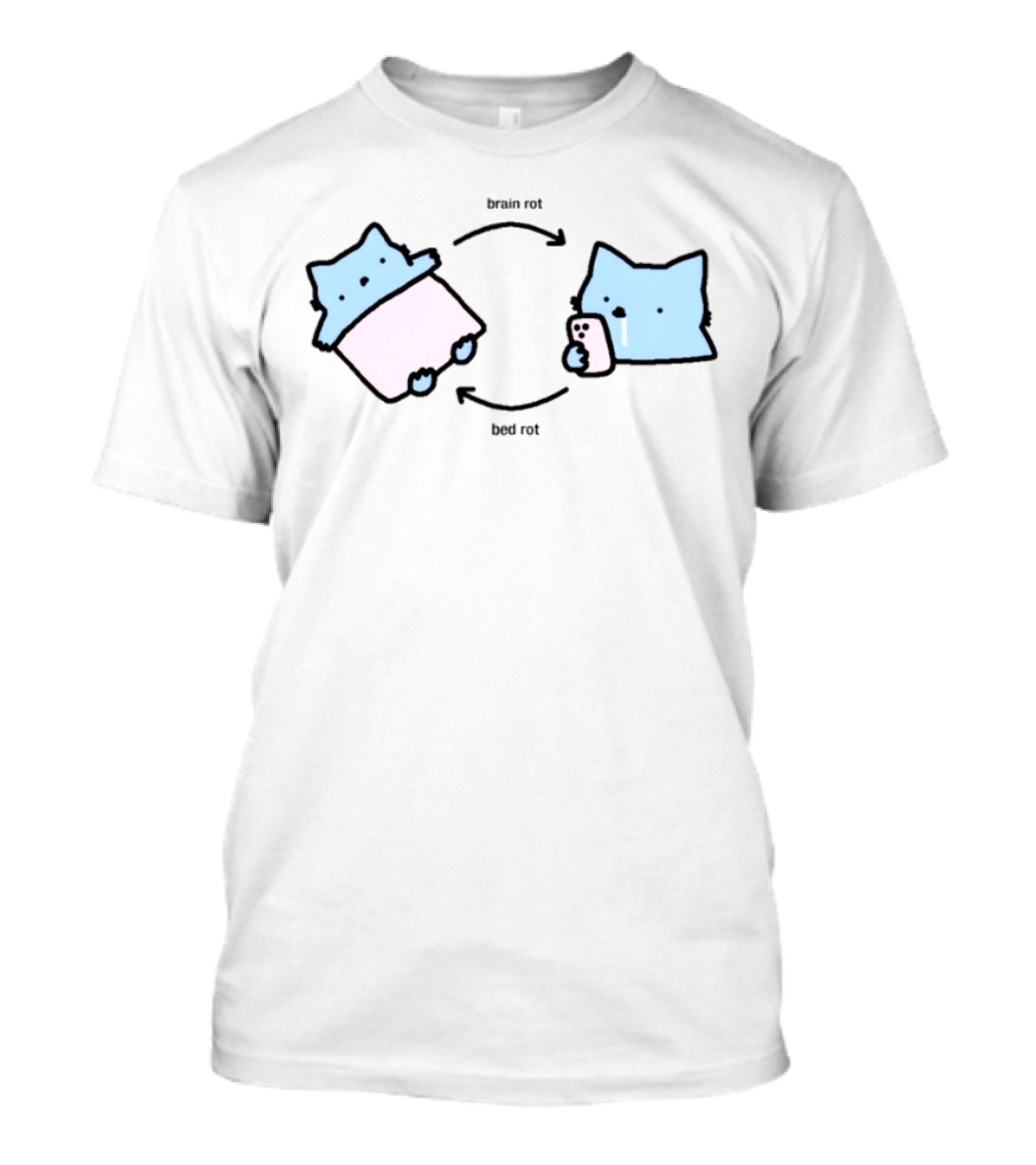 Nubcat Brain Rot Bed Rot Cute Cat Meme With Blanket And Smartphone T-Shirt