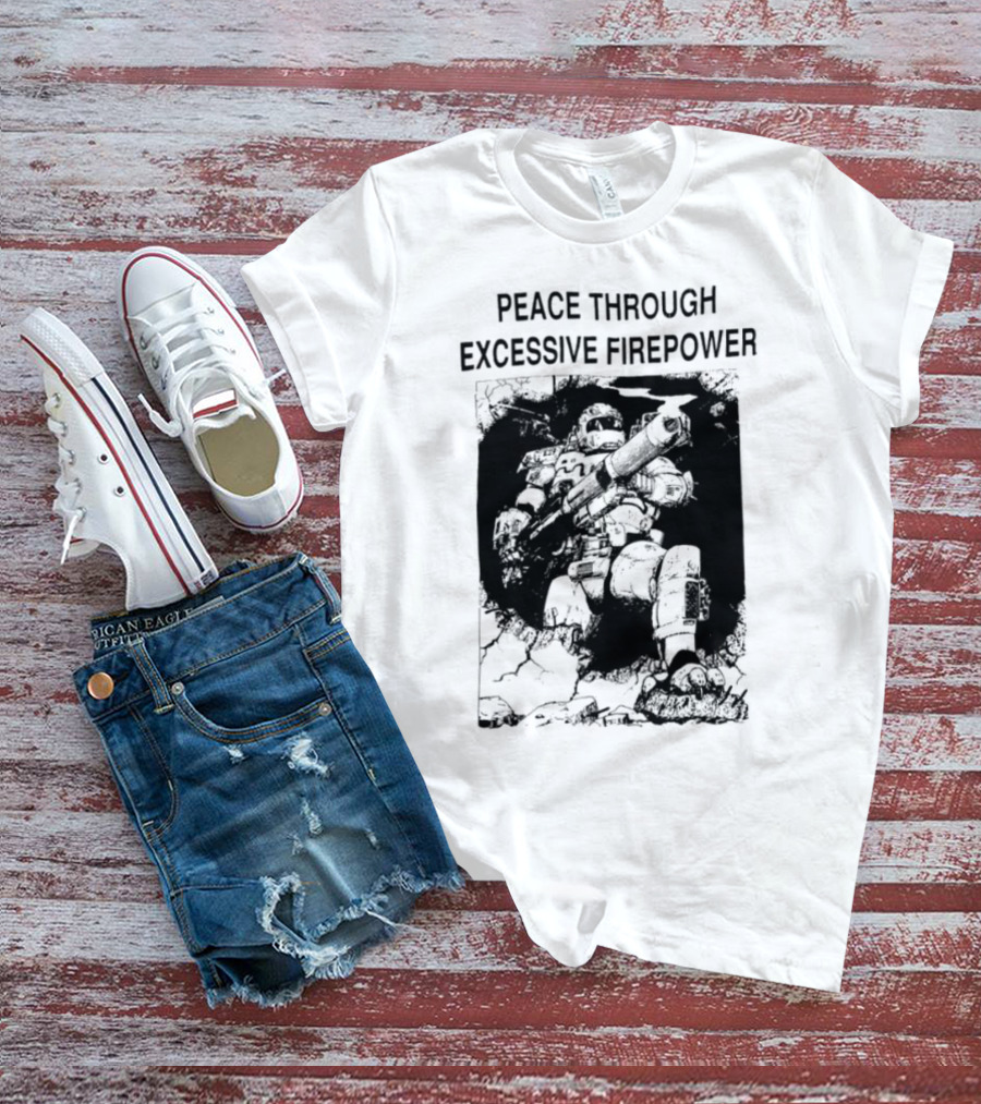 Peace Through Excessive Firepower Combat Tank And Missile Illustration T-Shirt