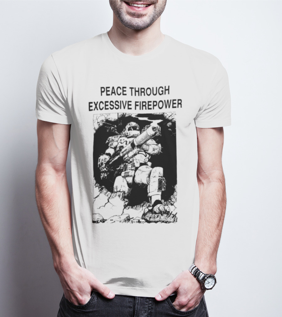 Peace Through Excessive Firepower Combat Tank And Missile Illustration T-Shirt