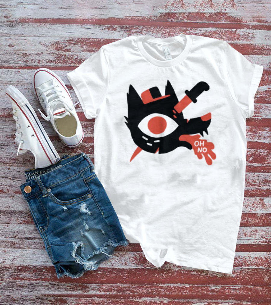 Oh No Dog Red Cartoon Face With Knife And Bone Graphic T-Shirt
