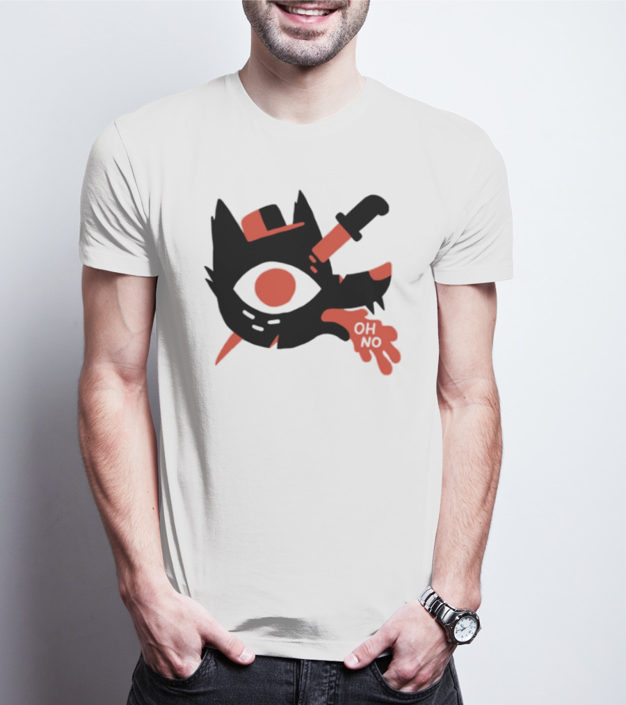 Oh No Dog Red Cartoon Face With Knife And Bone Graphic T-Shirt