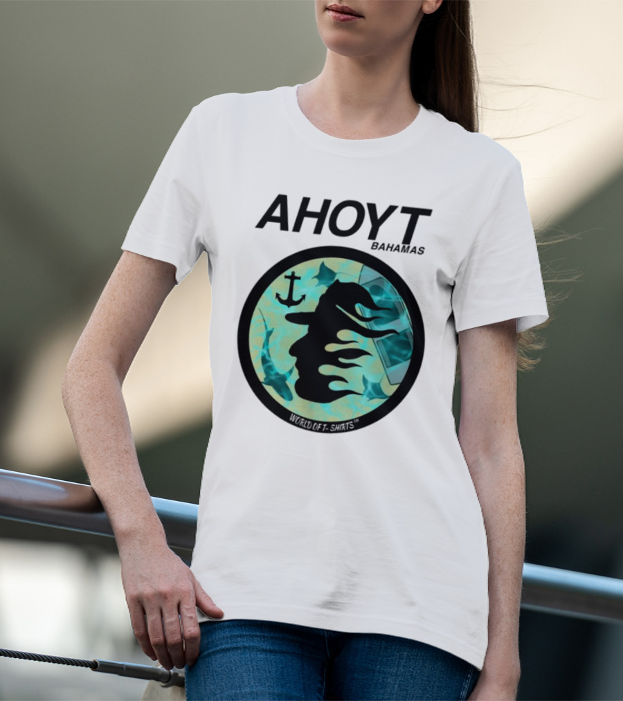 Worldof S Ahoyt Bahamas Anchor Sharks Circle Ocean Theme T-Shirt