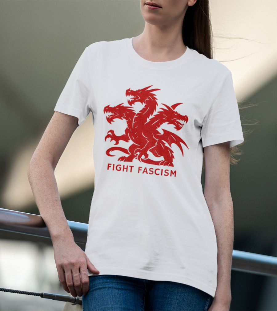 3 Headed Dragon Fight Fascism Anti Fascist Red Dragon Emblem T-Shirt