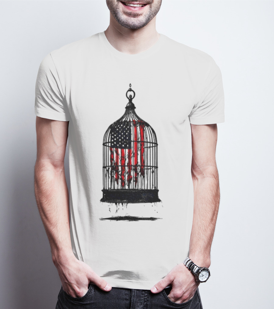 Caged Liberty American Flag Birdcage Government Shutdown T-Shirt