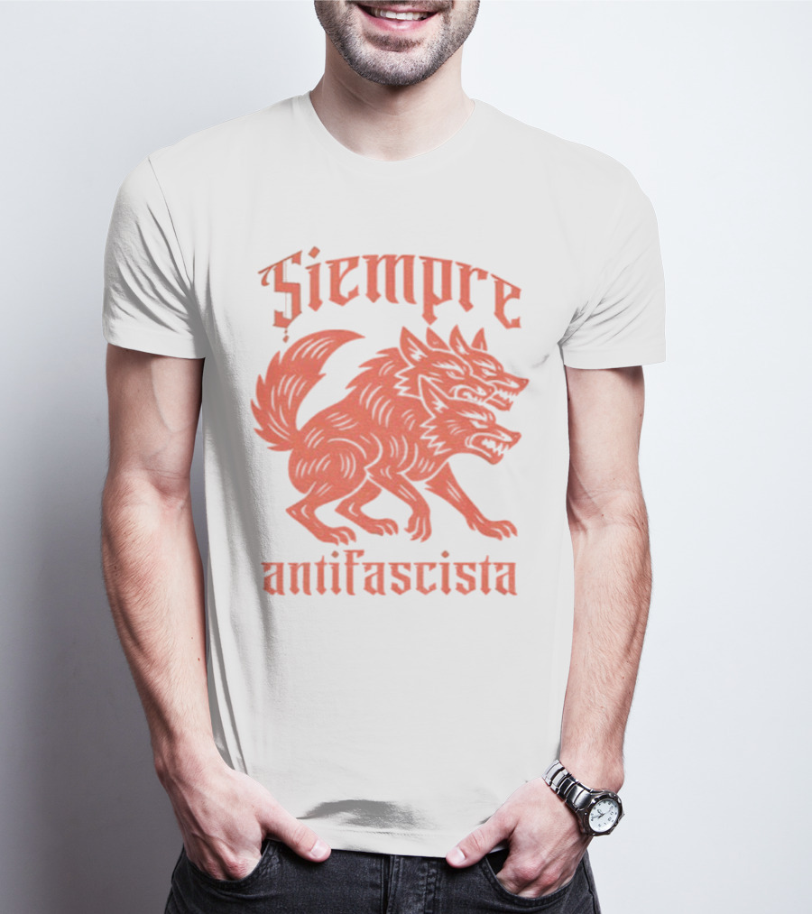 Siempre Antifascista Linocut Three-Headed Dog T-Shirt