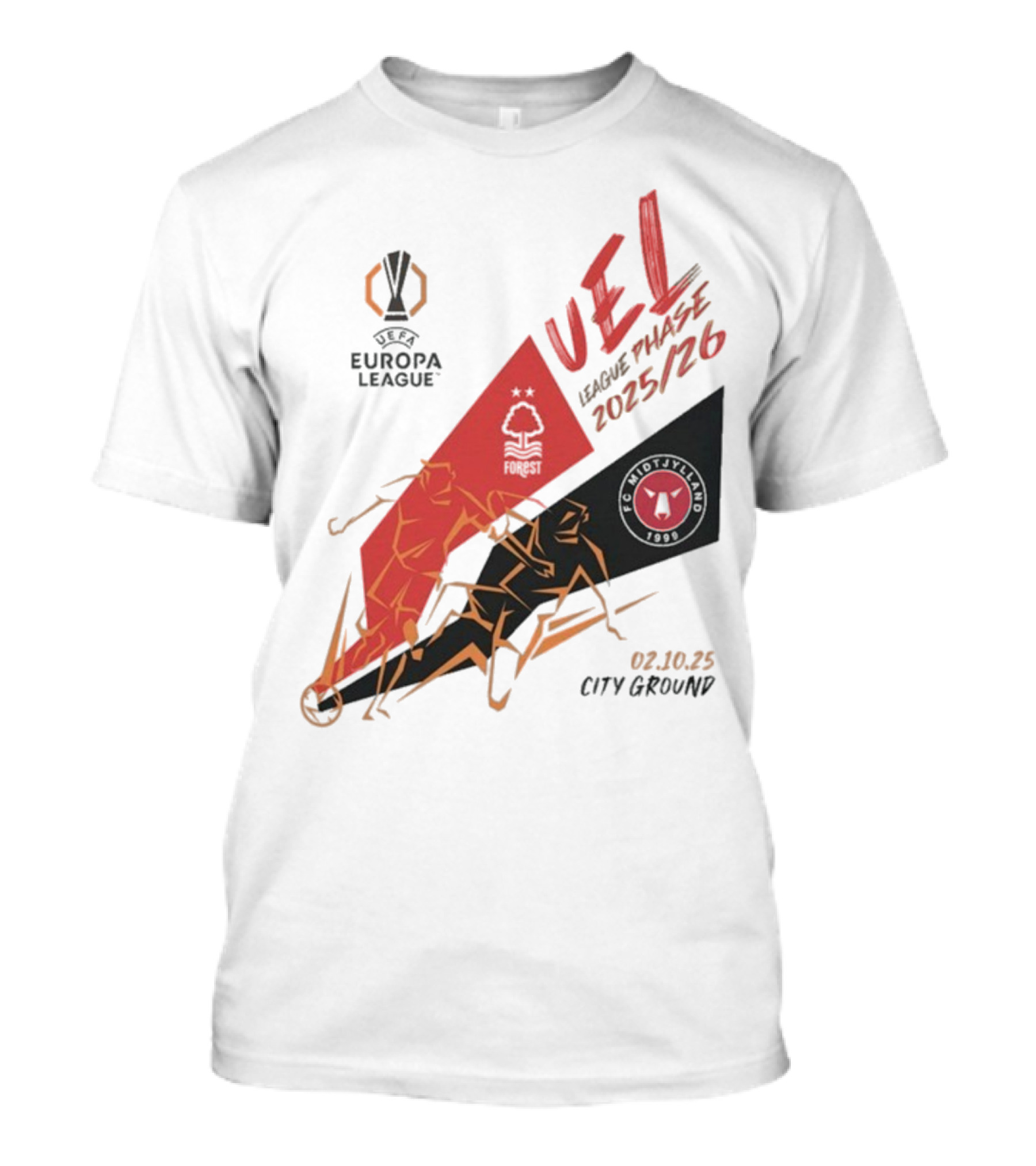 Nottingham Forest Vs FC Midtjylland Europa League 2025/26 League Phase City Ground 02.10.25 T-Shirt