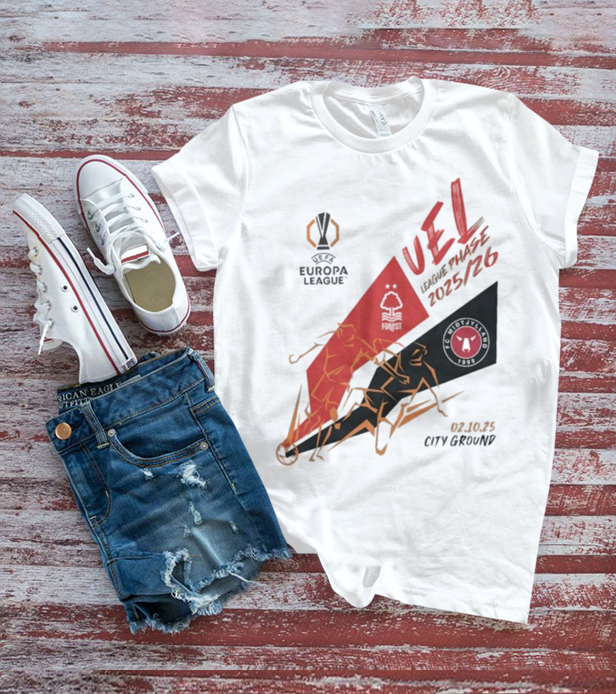 Nottingham Forest Vs FC Midtjylland Europa League 2025/26 League Phase City Ground 02.10.25 T-Shirt