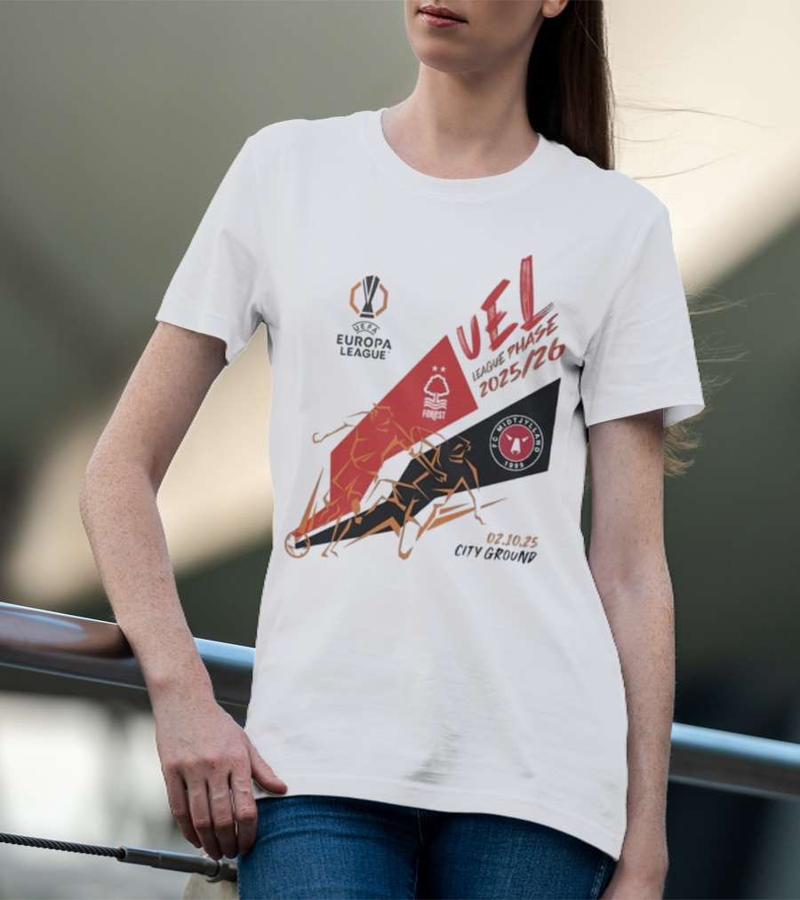 Nottingham Forest Vs FC Midtjylland Europa League 2025/26 League Phase City Ground 02.10.25 T-Shirt
