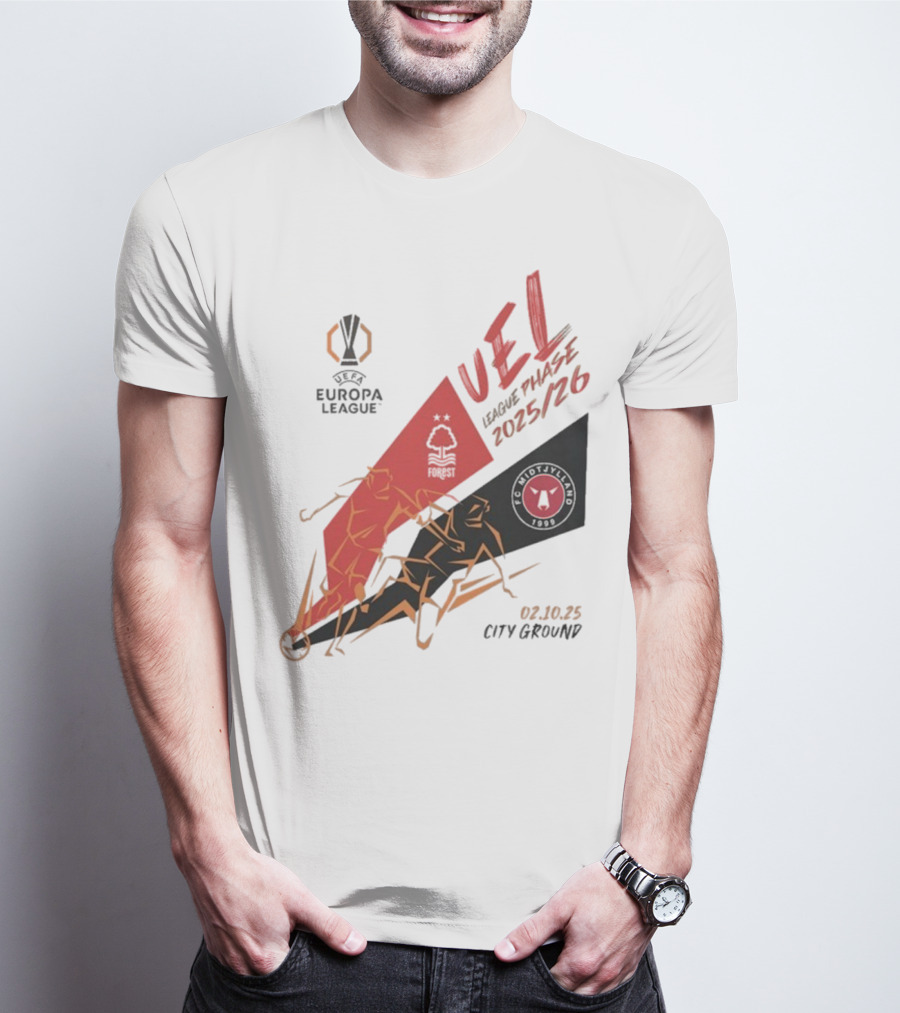Nottingham Forest Vs FC Midtjylland Europa League 2025/26 League Phase City Ground 02.10.25 T-Shirt