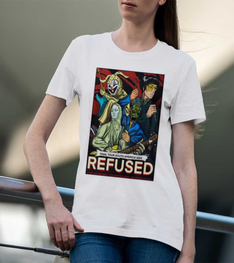 Refused Final Tour South America 2025 Teatro Coliseo Santiago Chile 3 De Noviembre Masked Band Illustration T-Shirt