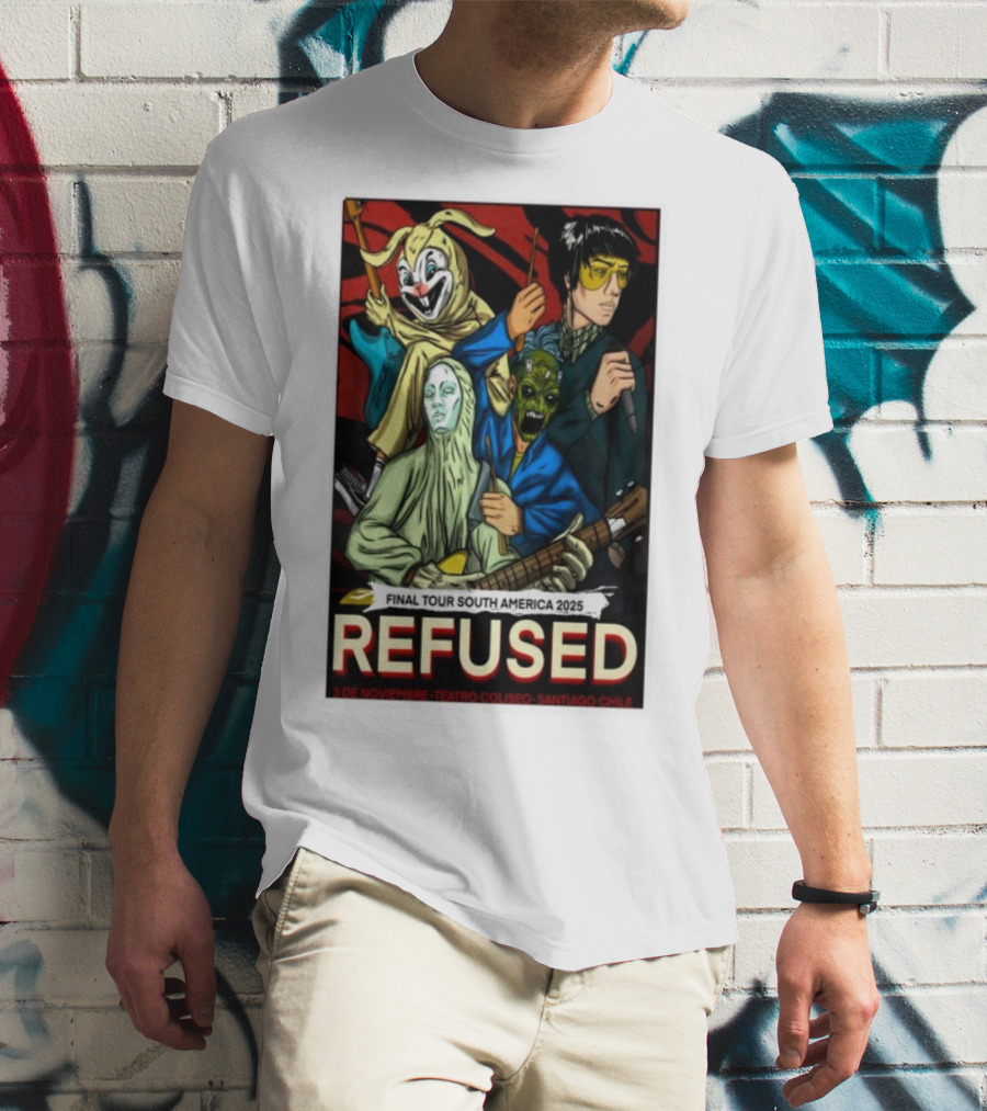 Refused Final Tour South America 2025 Teatro Coliseo Santiago Chile 3 De Noviembre Masked Band Illustration T-Shirt