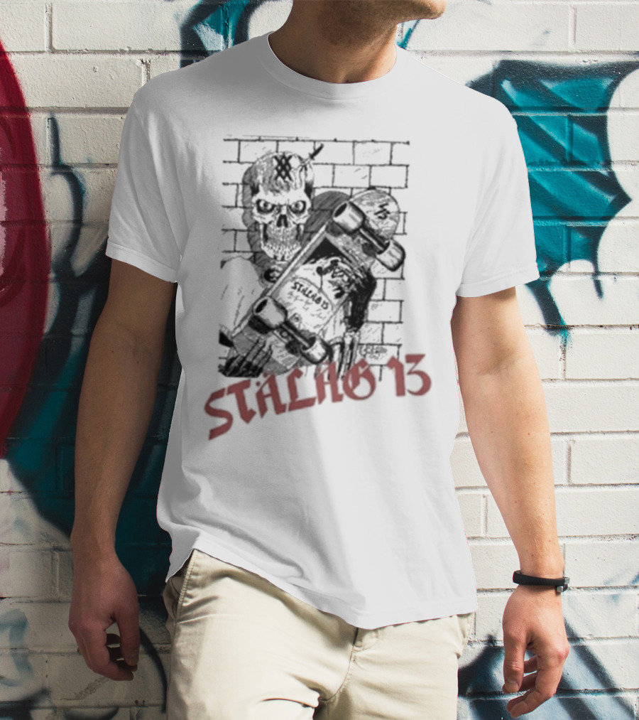 Stalag 13 Skull Skateboard Brick Wall T-Shirt