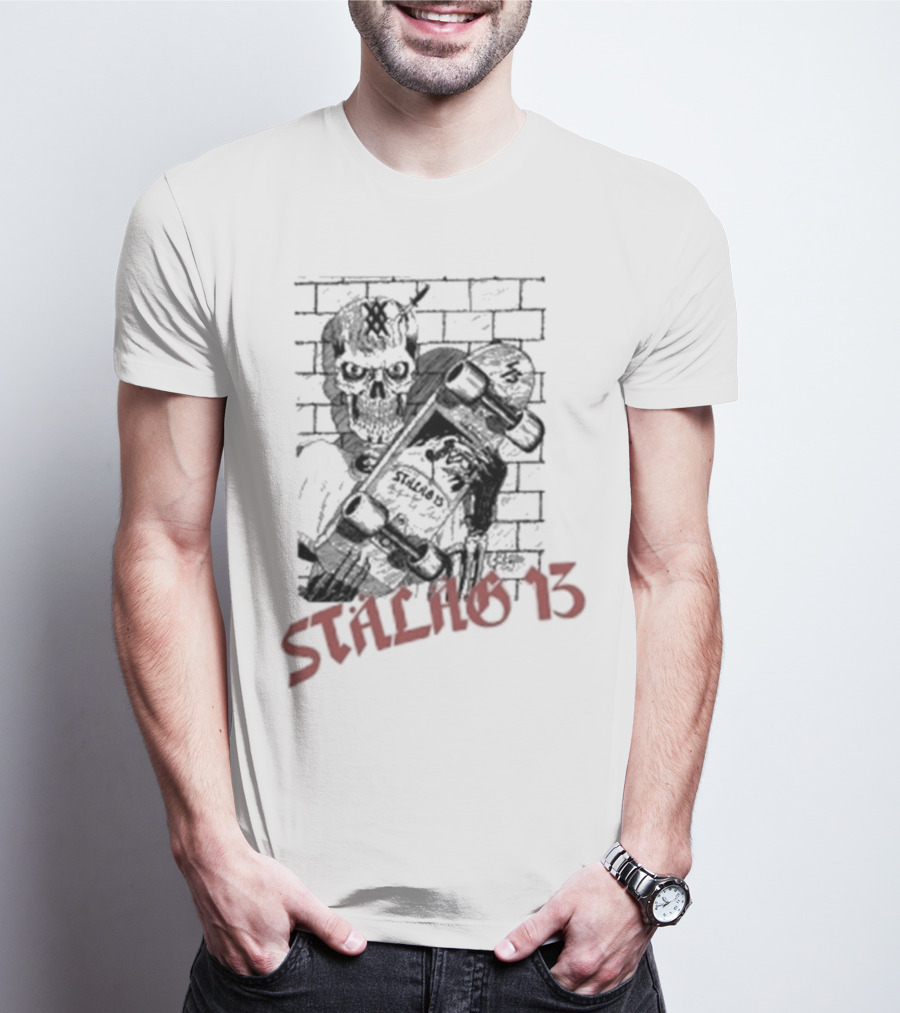 Stalag 13 Skull Skateboard Brick Wall T-Shirt