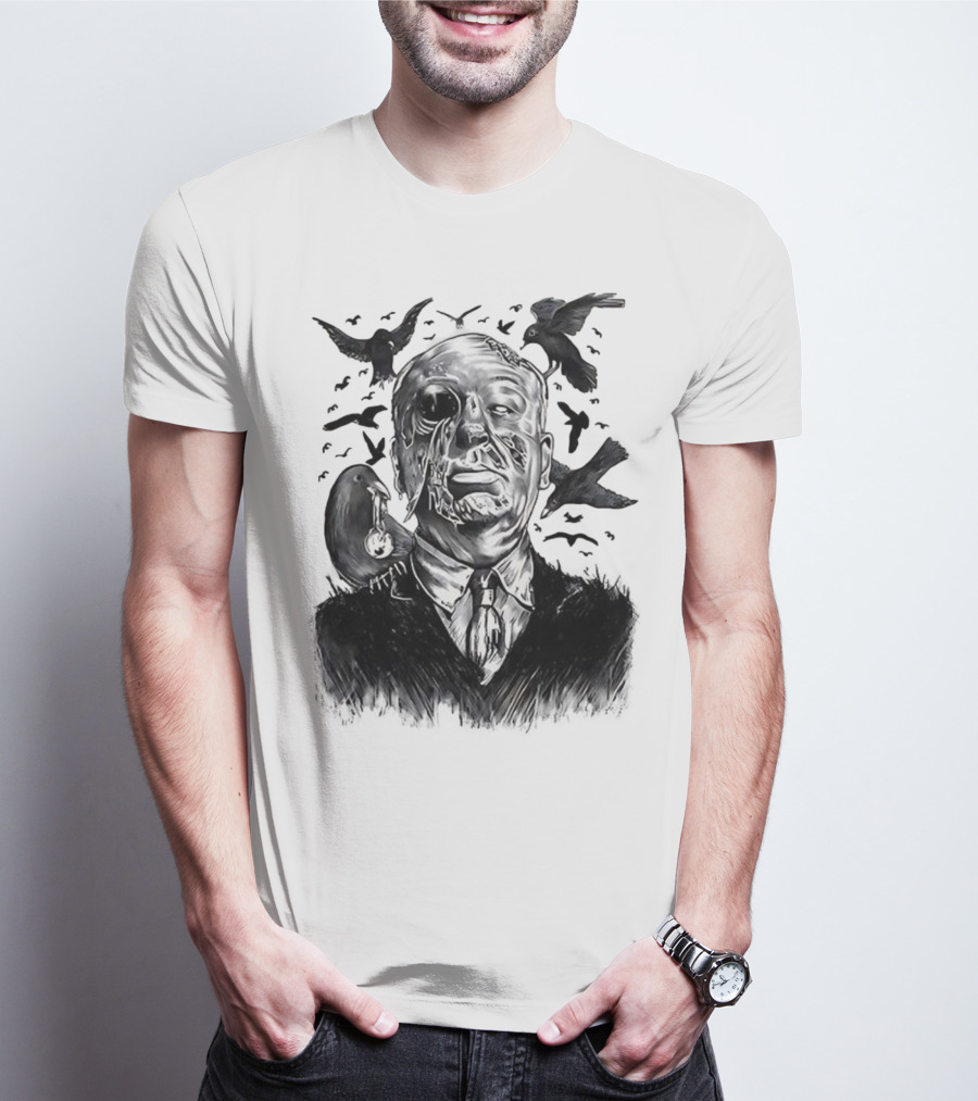 Alfred Hitchcock Birds Attack Horror Halloween Spooky Design T-Shirt