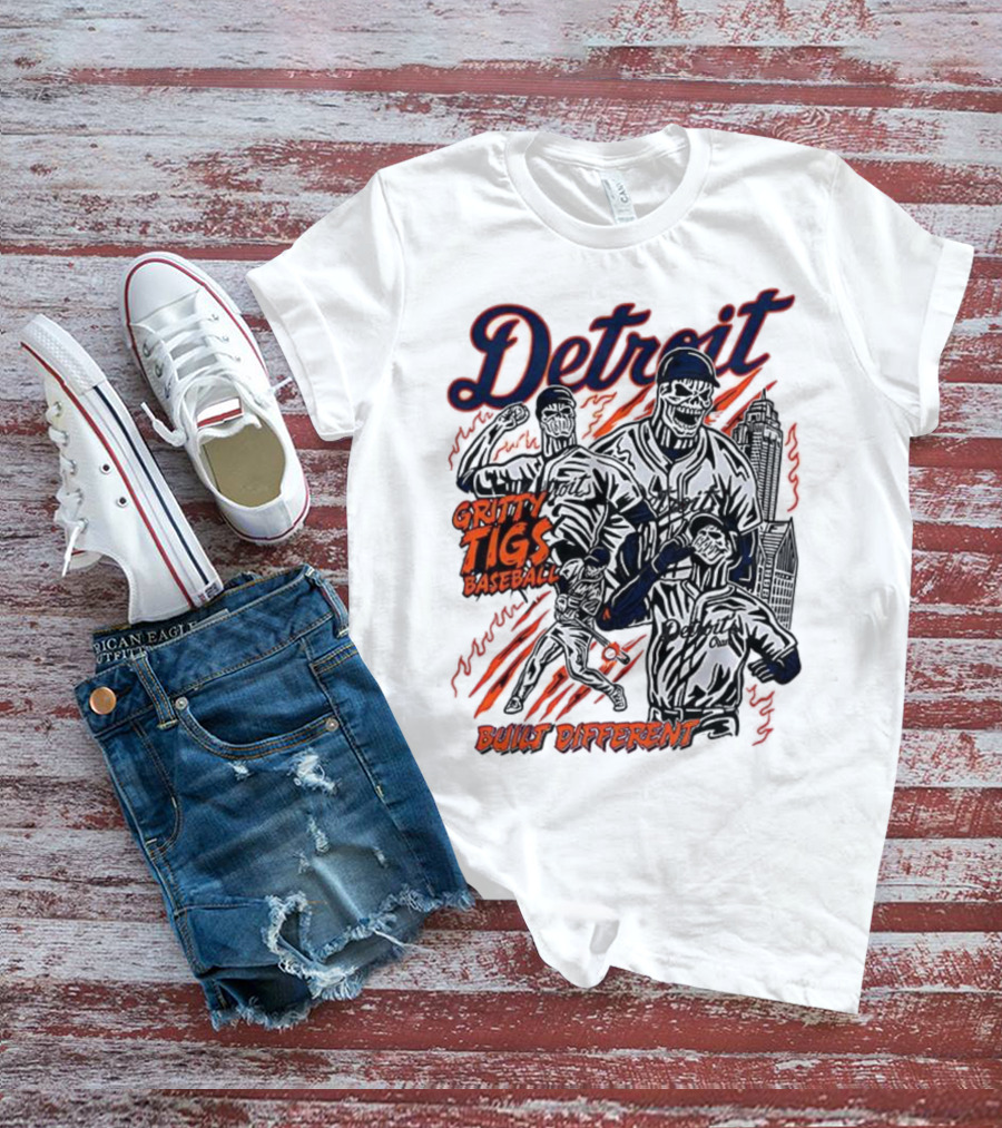 Detroit Gritty Tigs Baseball Built Different Skeleton T-Shirt