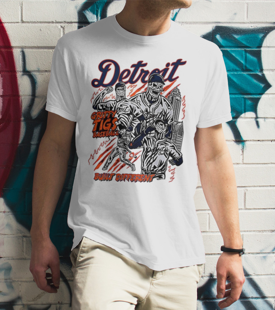 Detroit Gritty Tigs Baseball Built Different Skeleton T-Shirt