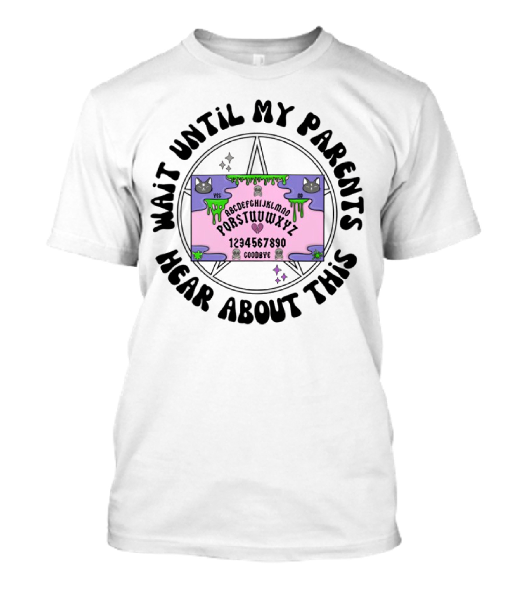 Double Cross Co Ouija Cat Slime Alphabet Yes No Goodbye T-Shirt