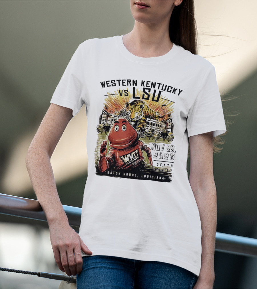 Western Kentucky Vs LSU November 2025 Tiger Mascot Baton Rouge Louisiana Stadium T-Shirt