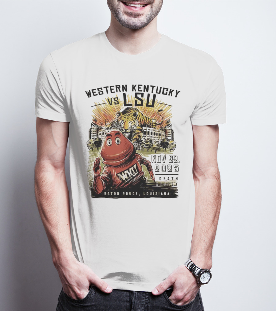 Western Kentucky Vs LSU November 2025 Tiger Mascot Baton Rouge Louisiana Stadium T-Shirt
