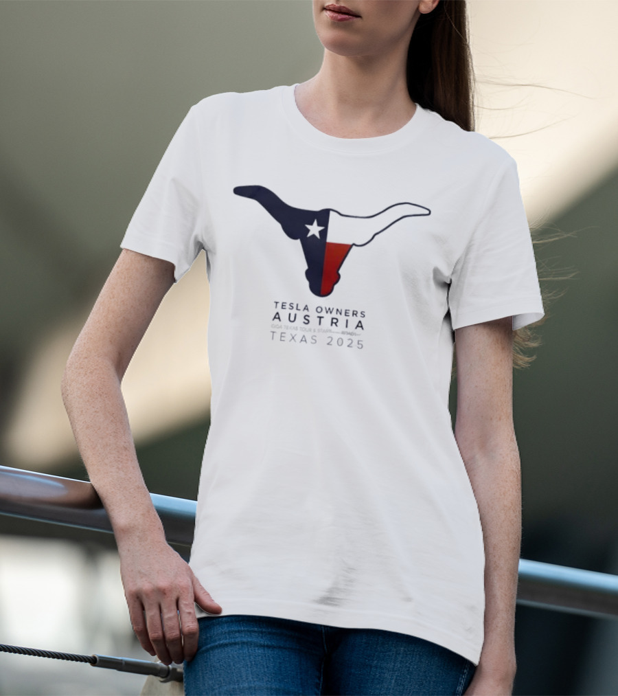 Tesla Owners Austria Texas 2025 Tour Longhorn Star Outline Logo T-Shirt