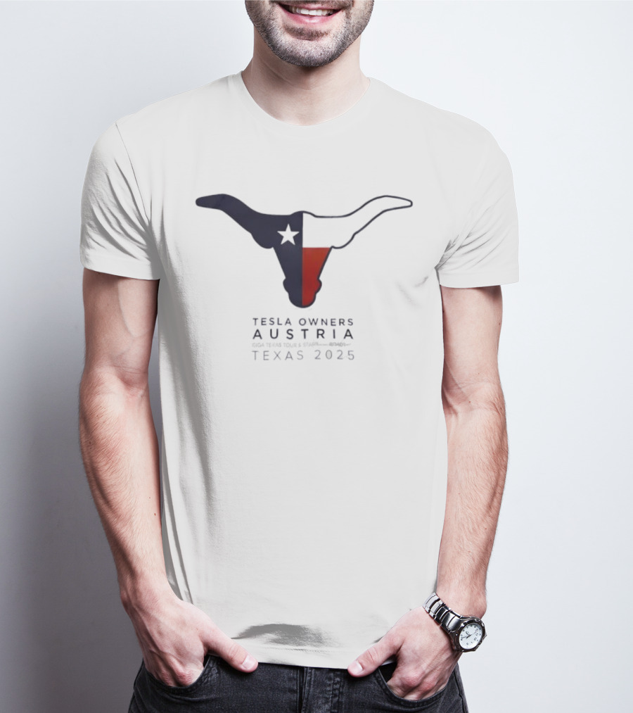 Tesla Owners Austria Texas 2025 Tour Longhorn Star Outline Logo T-Shirt