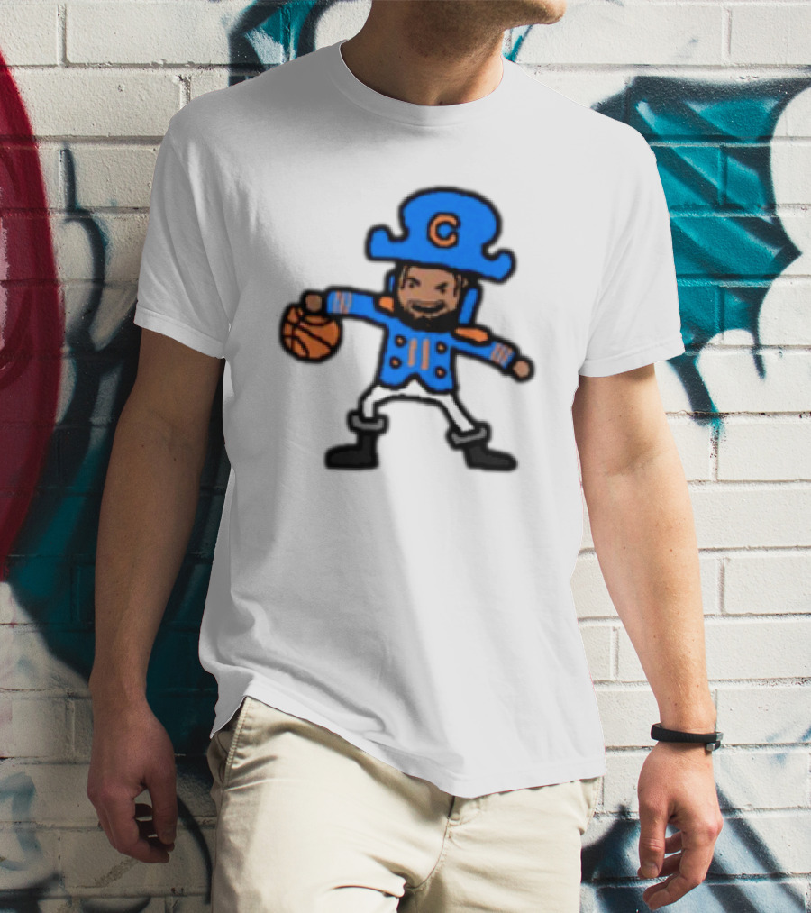 Captain Clutch Basketball Cartoon Character Blue Hat And Jacket T-Shirt