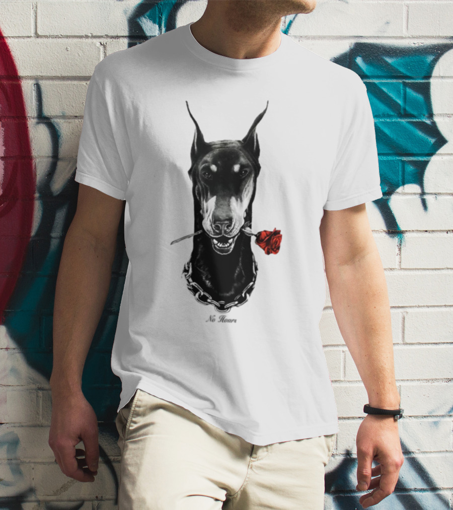 Doberman No Hours Red Rose Chain T-Shirt