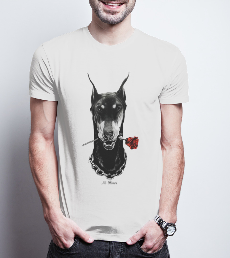 Doberman No Hours Red Rose Chain T-Shirt