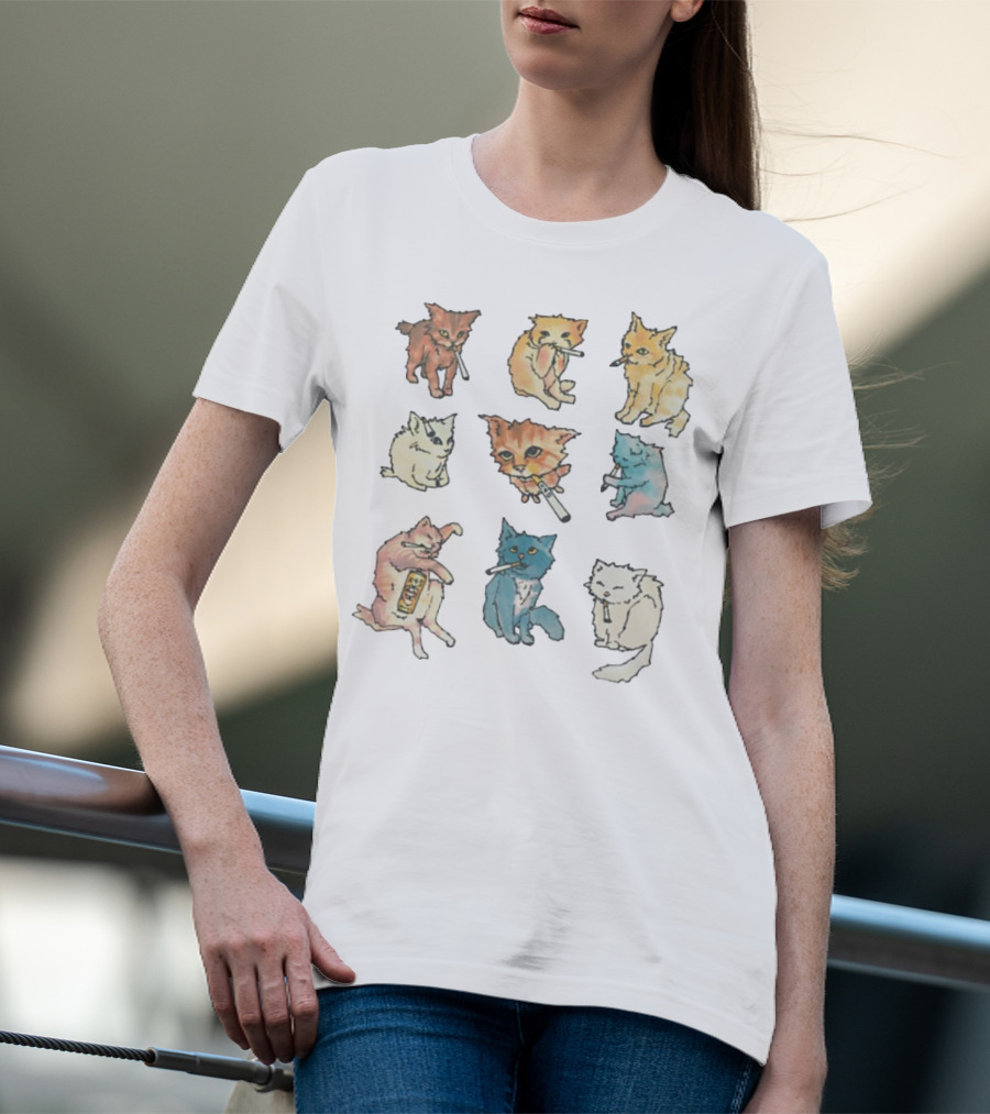 Kitty Ciggy Gang Quirky Cats Smoking Cigarettes Art Style T-Shirt