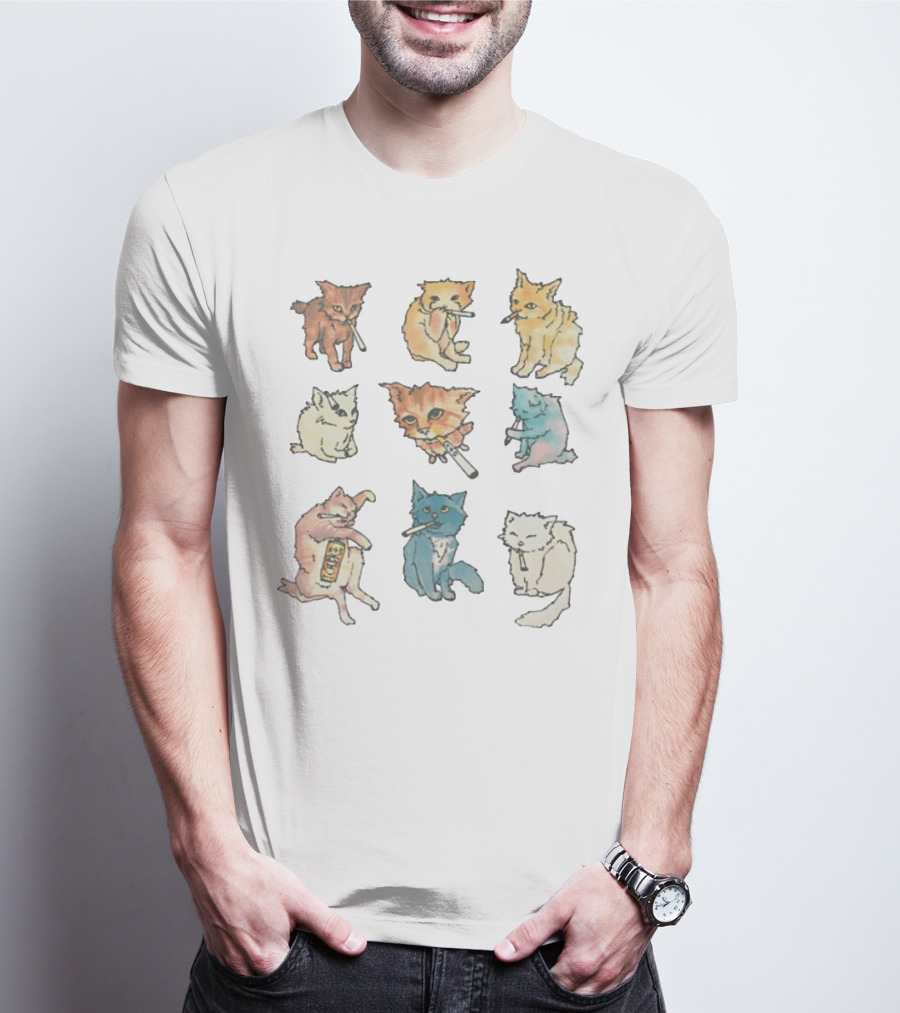 Kitty Ciggy Gang Quirky Cats Smoking Cigarettes Art Style T-Shirt