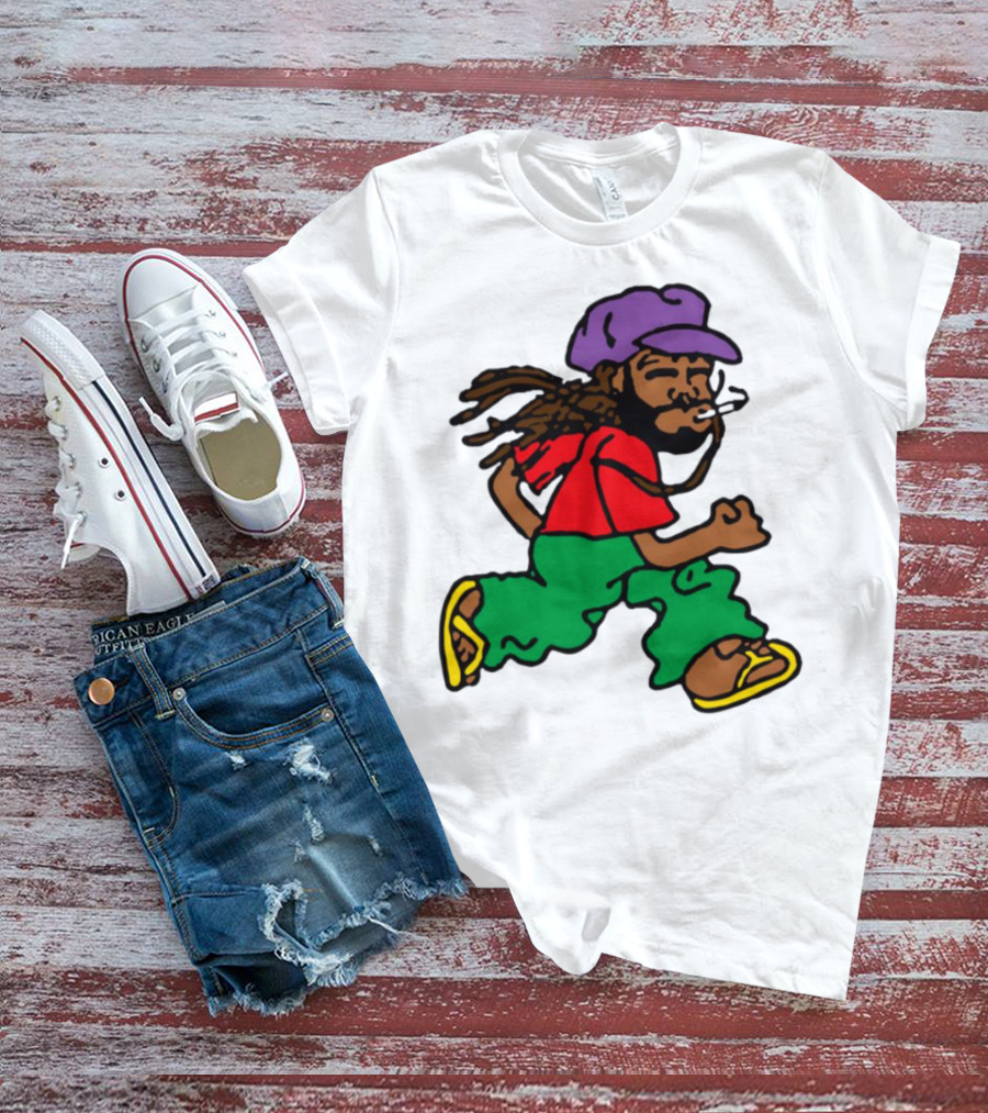Amine Running Man Rastafarian Style Casual Character T-Shirt