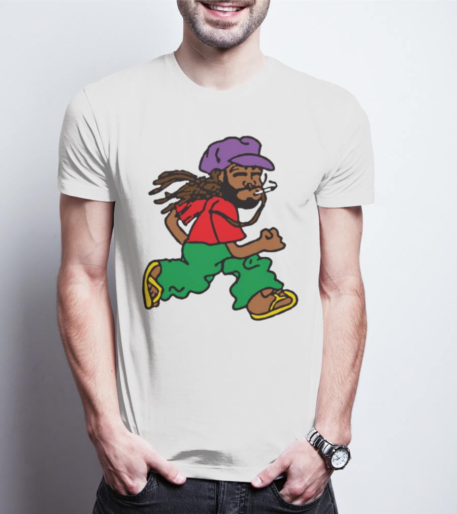 Amine Running Man Rastafarian Style Casual Character T-Shirt