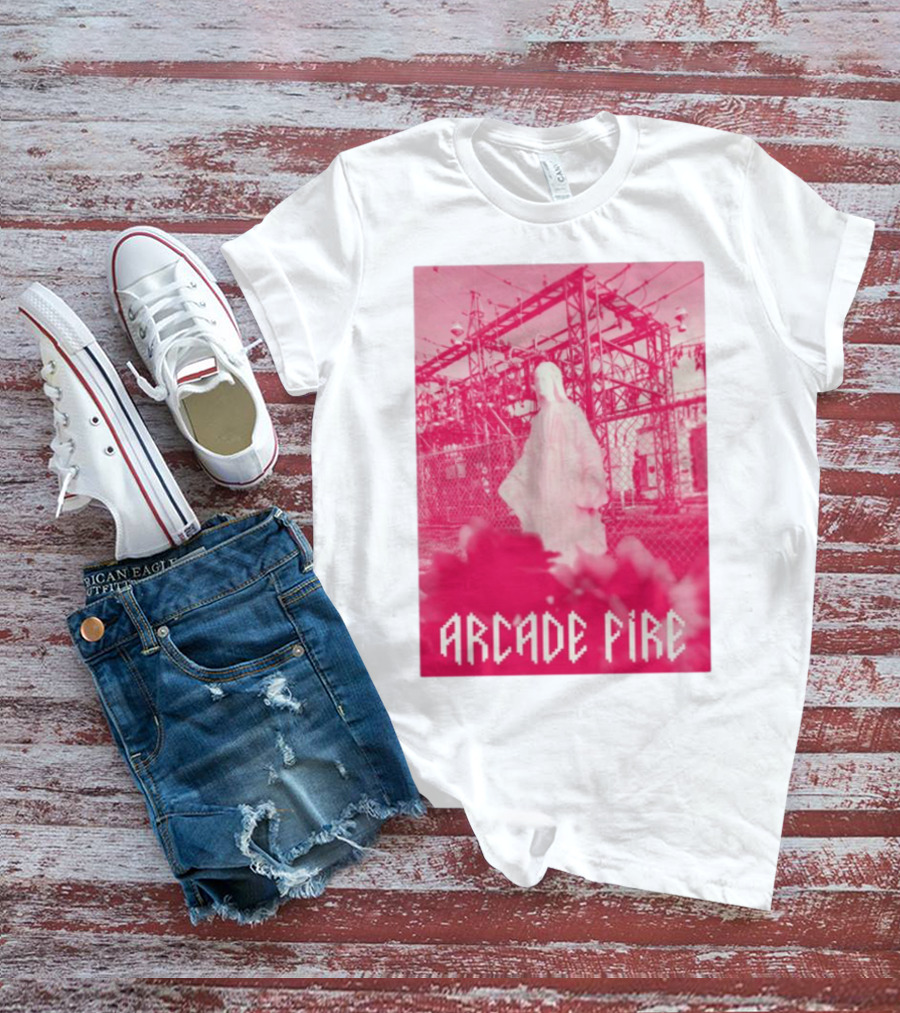 Arcade Fire Virgin Mary Statue Pink Power Station T-Shirt