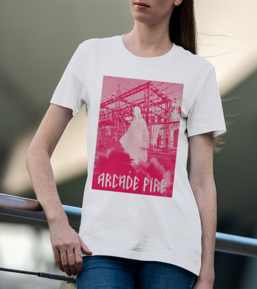 Arcade Fire Virgin Mary Statue Pink Power Station T-Shirt
