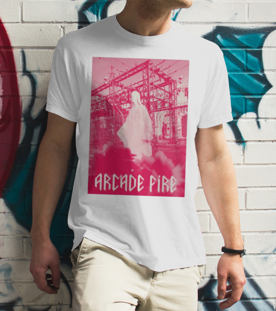 Arcade Fire Virgin Mary Statue Pink Power Station T-Shirt