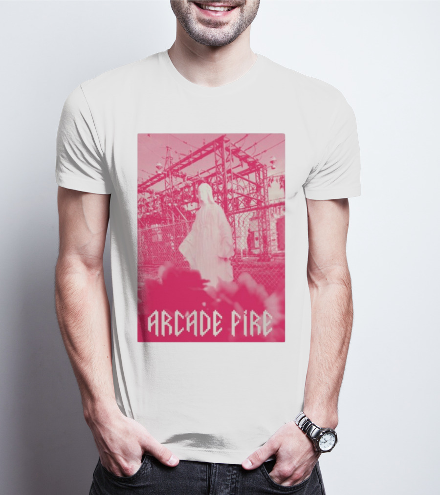 Arcade Fire Virgin Mary Statue Pink Power Station T-Shirt