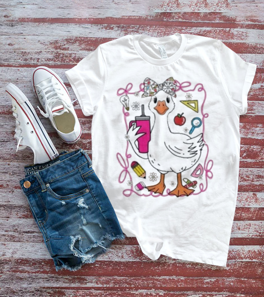 Brooke And Bear Back To School Goose Pencil Apple Ruler T-Shirt