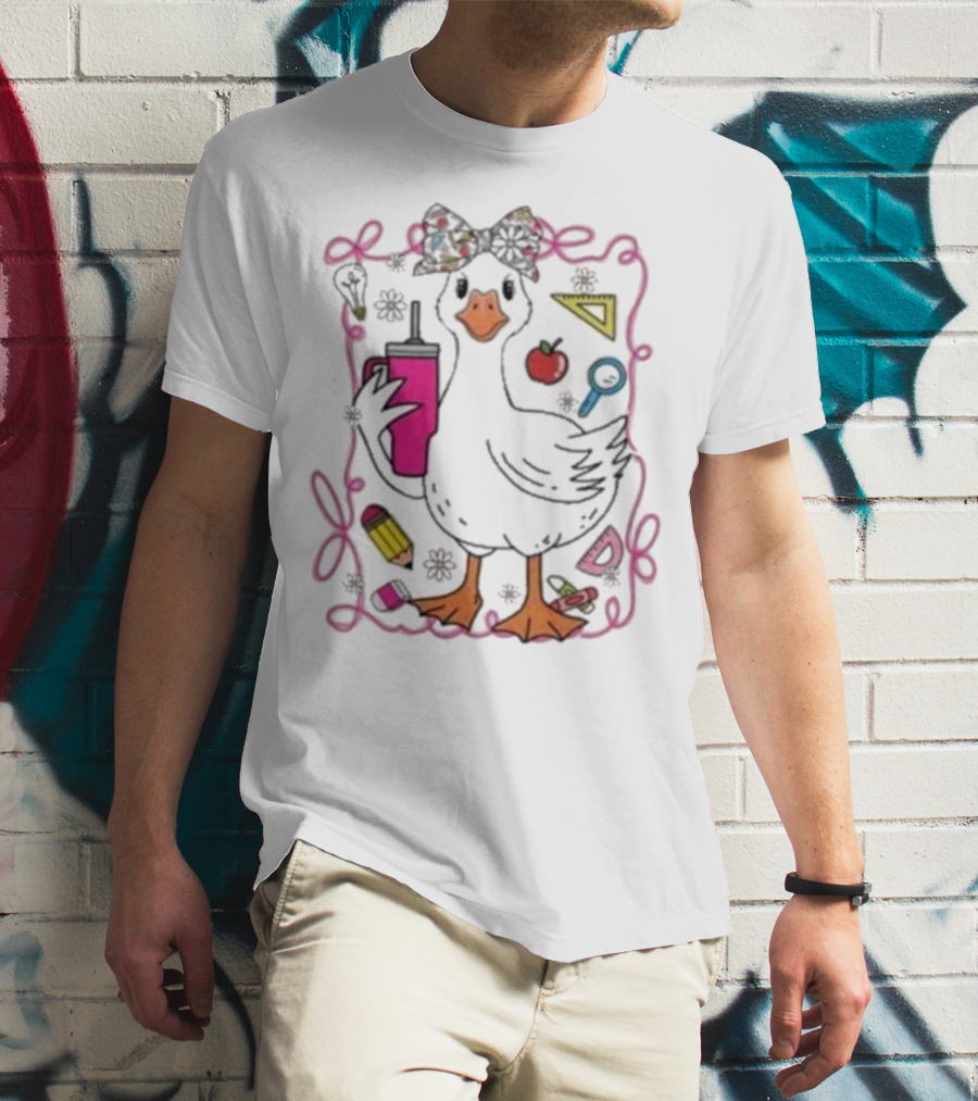 Brooke And Bear Back To School Goose Pencil Apple Ruler T-Shirt