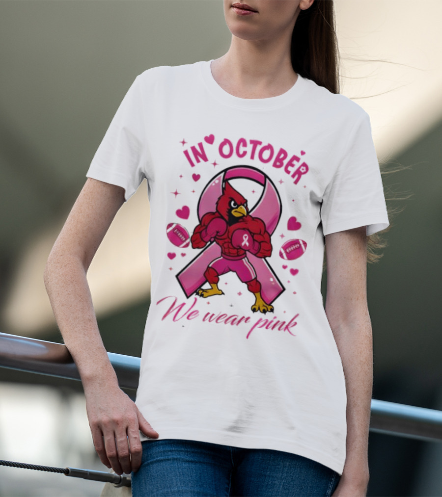 Louisville Cardinals In October We Wear Pink Tackle Cancer T-Shirt