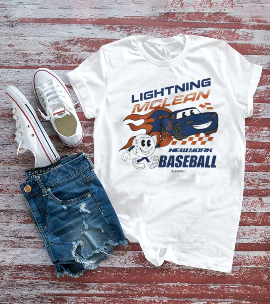 Lightning McLean New York Baseball 26 Cartoon Flame Racing T-Shirt