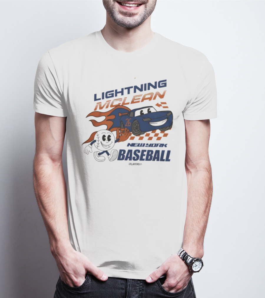 Lightning McLean New York Baseball 26 Cartoon Flame Racing T-Shirt