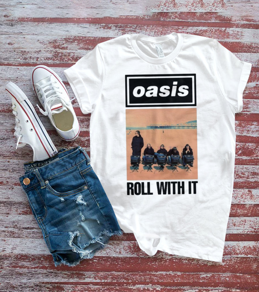 Oasis Roll With It Single Beach Scene Retro Style T-Shirt